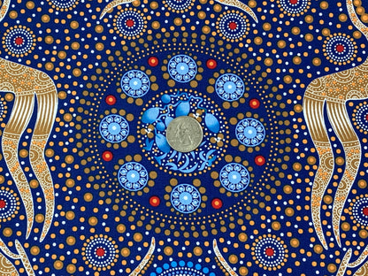 Australian Aboriginal Cotton Quilting Fabric by the YARD. M&S Textile Women Collecting Bush Food Gold. For sewing, quilting, apparel, decor.