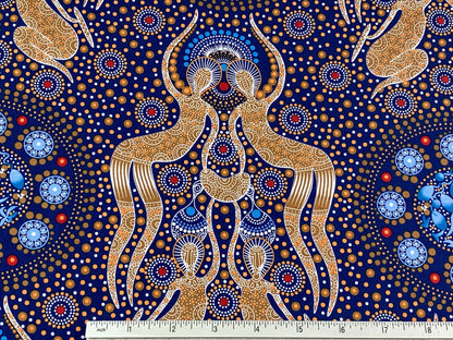 Australian Aboriginal Cotton Quilting Fabric by the YARD. M&S Textile Women Collecting Bush Food Gold. For sewing, quilting, apparel, decor.