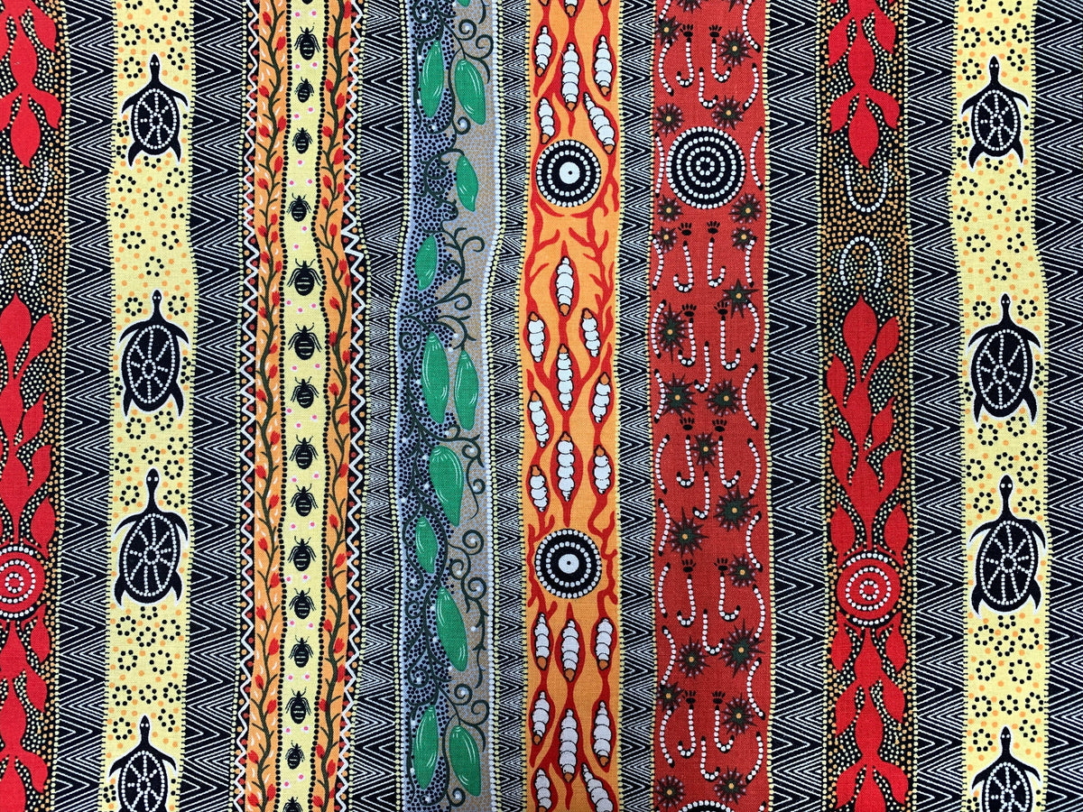 Australian Aboriginal Cotton Quilting Fabric by the YARD.  M&S Textiles "Dreaming in One Black/Yellow". For sewing, quilting, home decor.