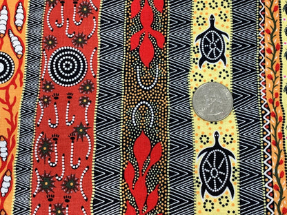 Australian Aboriginal Cotton Quilting Fabric by the YARD.  M&S Textiles "Dreaming in One Black/Yellow". For sewing, quilting, home decor.