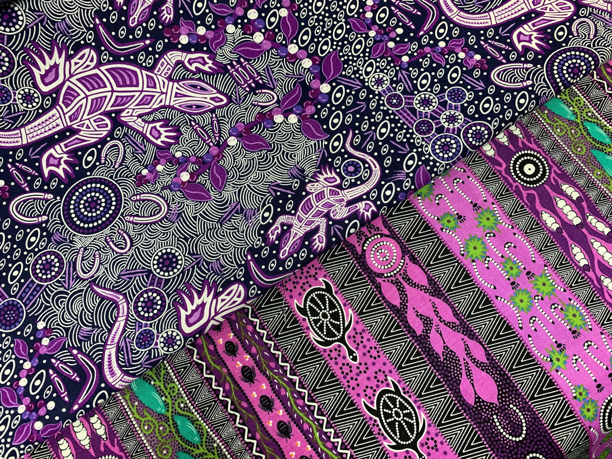 Australian Aboriginal Cotton Quilting Fabric by the YARD.  M&S Textiles "Dreaming in One Purple". For sewing, quilting, apparel, home decor.