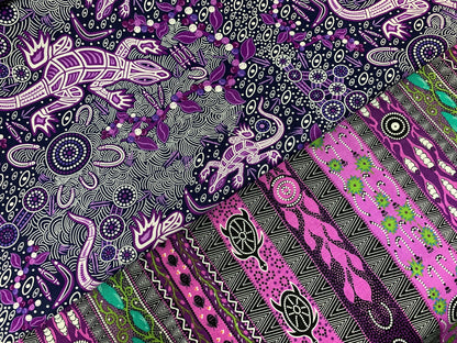 Australian Aboriginal Cotton Quilting Fabric by the YARD.  M&S Textiles "Dreaming in One Purple". For sewing, quilting, apparel, home decor.