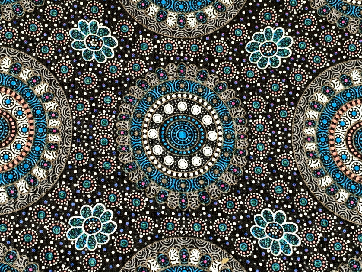 Australian Aboriginal Cotton Quilting Fabric by the YARD. M&S Textile Alura Seed Dreaming Blue. For sewing, quilting, apparel, home decor.