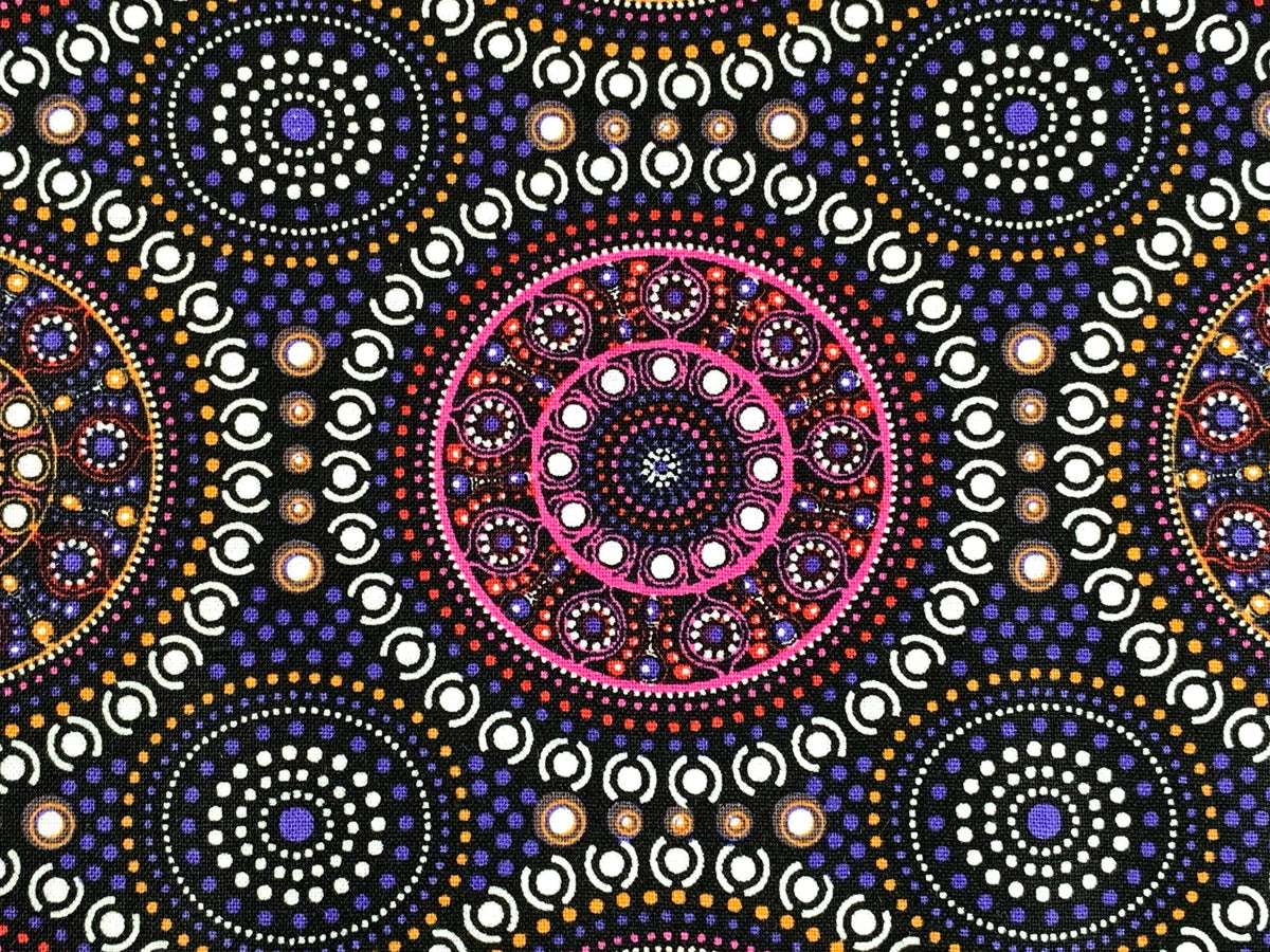Australian Aboriginal Cotton Quilting Fabric by the YARD. M&S Textile Bush Berry Blue. Fabric for sewing, quilting, apparel, and home decor.