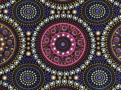 Australian Aboriginal Cotton Quilting Fabric by the YARD. M&S Textile Bush Berry Blue. Fabric for sewing, quilting, apparel, and home decor.