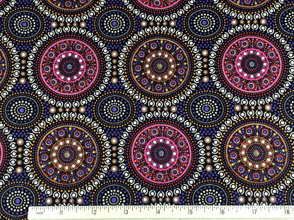 Australian Aboriginal Cotton Quilting Fabric by the YARD. M&S Textile Bush Berry Blue. Fabric for sewing, quilting, apparel, and home decor.