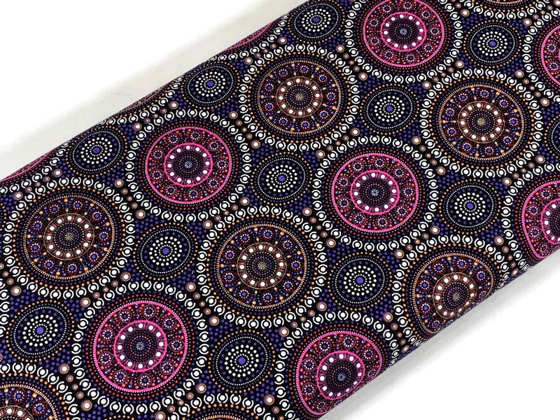 Australian Aboriginal Cotton Quilting Fabric by the YARD. M&S Textile Bush Berry Blue. Fabric for sewing, quilting, apparel, and home decor.