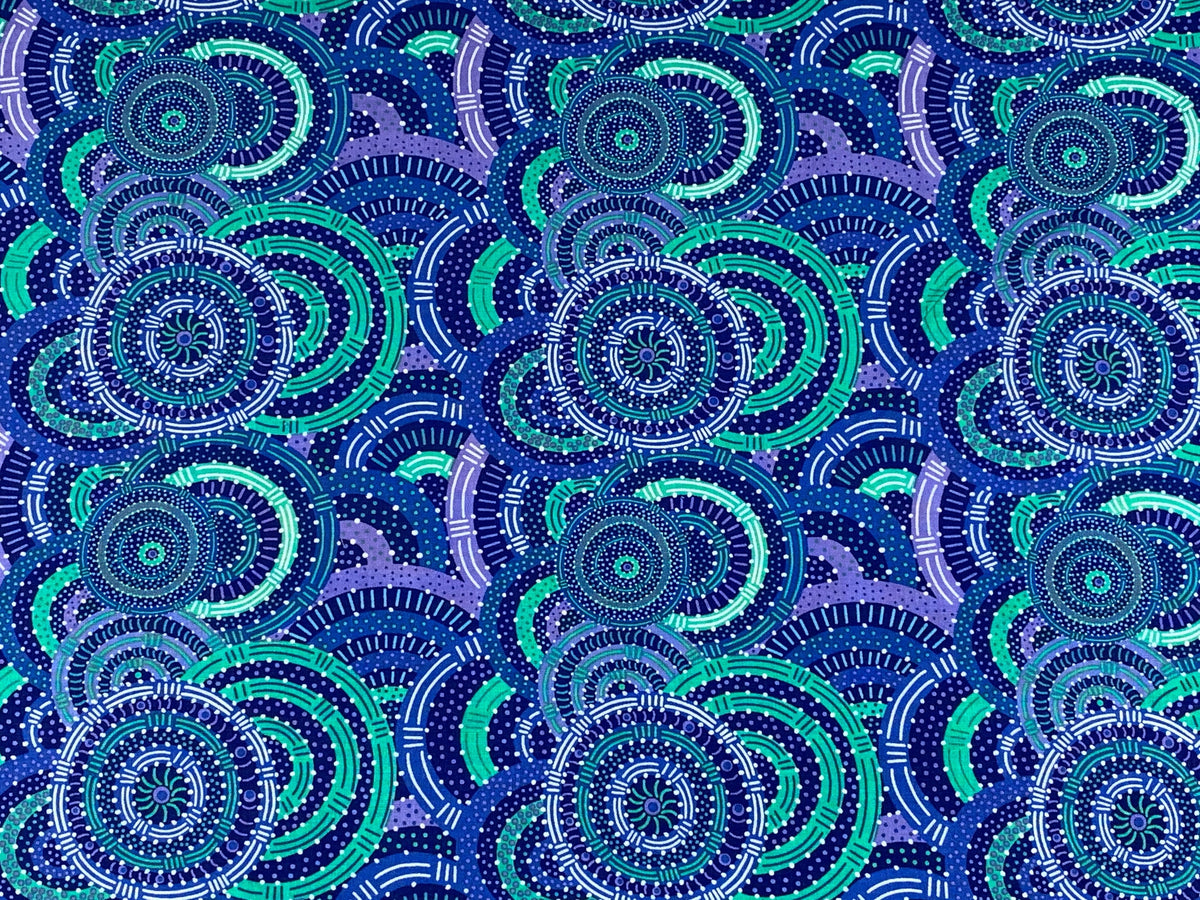 Australian Aboriginal Cotton Quilting Fabric by the YARD. M&S Textile Women's Body Dreaming Blue. For sewing, quilting, apparel, home decor.
