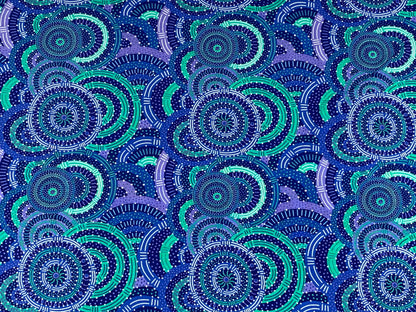 Australian Aboriginal Cotton Quilting Fabric by the YARD. M&S Textile Women's Body Dreaming Blue. For sewing, quilting, apparel, home decor.