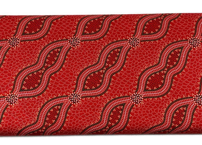 Australian Aboriginal Cotton Quilting Fabric by the YARD. M&S Textile Bush Spinifex Tango Red. For sewing, quilting, apparel, home decor.