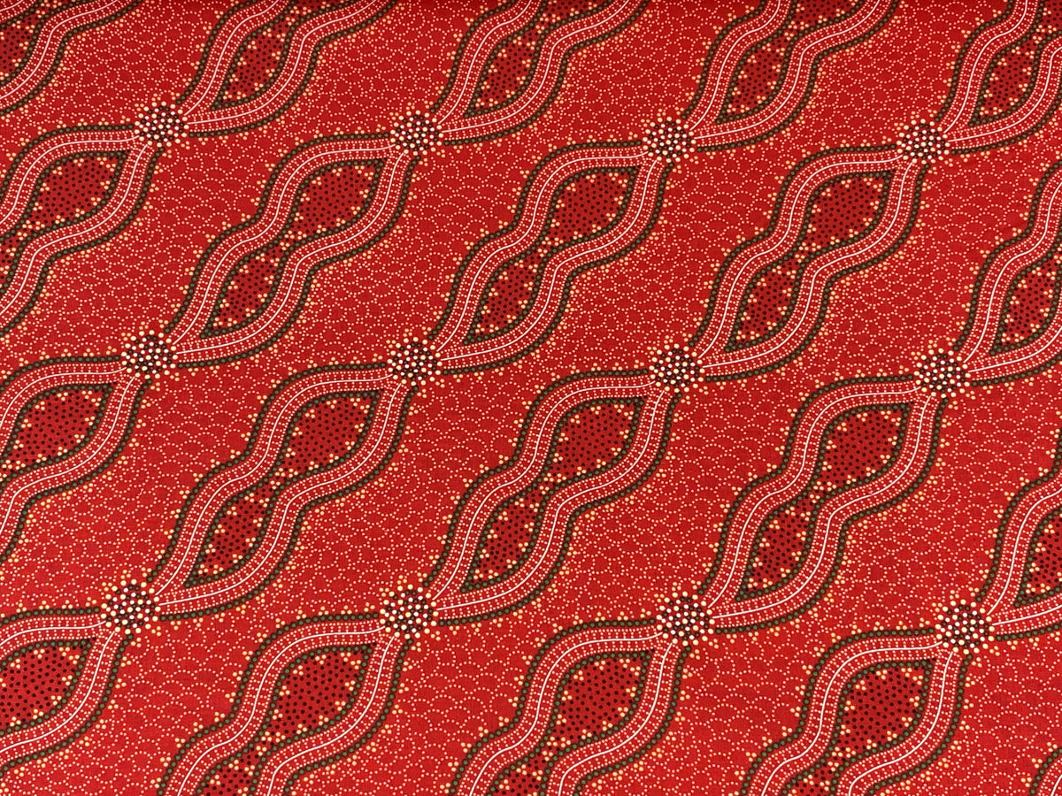 Australian Aboriginal Cotton Quilting Fabric by the YARD. M&S Textile Bush Spinifex Tango Red. For sewing, quilting, apparel, home decor.