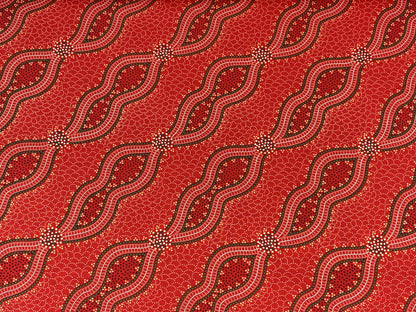 Australian Aboriginal Cotton Quilting Fabric by the YARD. M&S Textile Bush Spinifex Tango Red. For sewing, quilting, apparel, home decor.