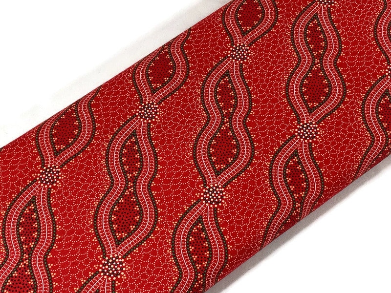 Australian Aboriginal Cotton Quilting Fabric by the YARD. M&S Textile Bush Spinifex Tango Red. For sewing, quilting, apparel, home decor.