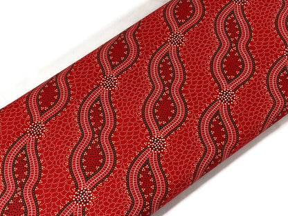 Australian Aboriginal Cotton Quilting Fabric by the YARD. M&S Textile Bush Spinifex Tango Red. For sewing, quilting, apparel, home decor.