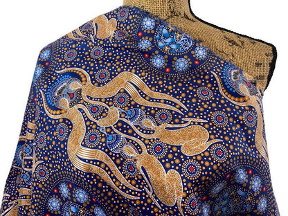 Australian Aboriginal Cotton Quilting Fabric by the YARD. M&S Textile Women Collecting Bush Food Gold. For sewing, quilting, apparel, decor.