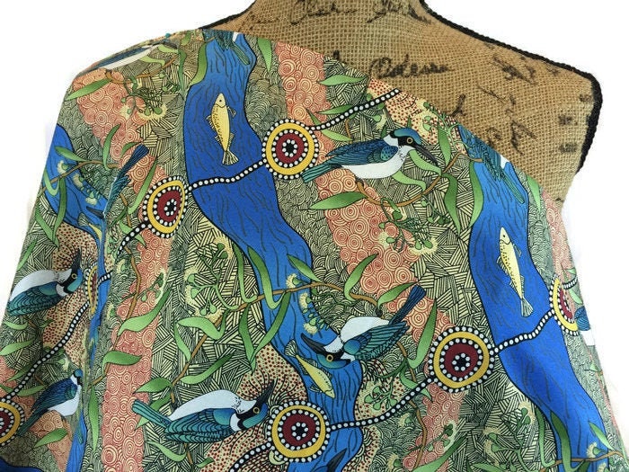 Australian Aboriginal Kingfisher Camp By The River Blue
