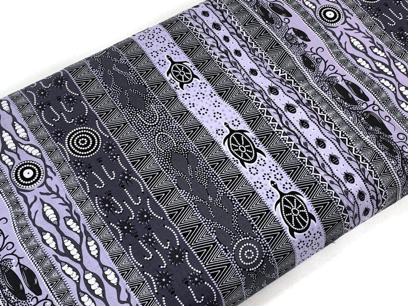 Australian Aboriginal Cotton Quilting Fabric by the YARD.  M&S Textiles "Dreaming in One Ash and Black". For sewing, quilting, home decor.
