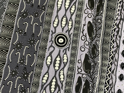 Australian Aboriginal Cotton Quilting Fabric by the YARD.  M&S Textiles "Dreaming in One Ash and Black". For sewing, quilting, home decor.