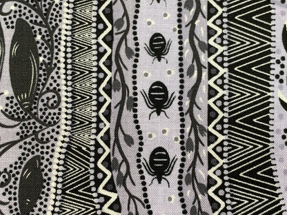 Australian Aboriginal Cotton Quilting Fabric by the YARD.  M&S Textiles "Dreaming in One Ash and Black". For sewing, quilting, home decor.