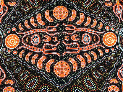 Australian Aboriginal Cotton Quilting Fabric by the YARD. M&S Textiles Spirit People 2 Orange. For sewing, quilting, apparel, home decor.