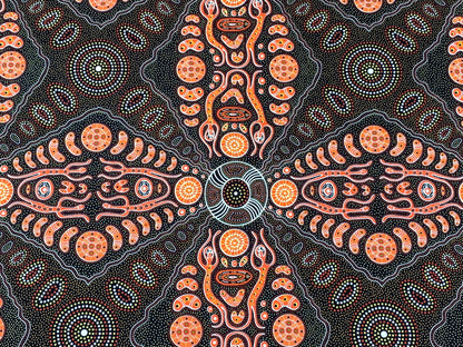 Australian Aboriginal Cotton Quilting Fabric by the YARD. M&S Textiles Spirit People 2 Orange. For sewing, quilting, apparel, home decor.