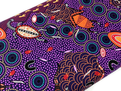 Australian Aboriginal Cotton Quilting Fabric by the YARD. M&S Textiles "Around Waterhole Purple". For sewing, quilting, apparel, home decor.