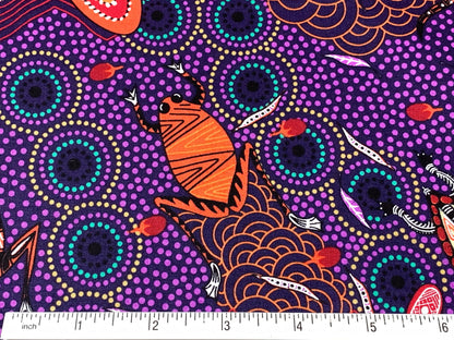 Australian Aboriginal Cotton Quilting Fabric by the YARD. M&S Textiles "Around Waterhole Purple". For sewing, quilting, apparel, home decor.