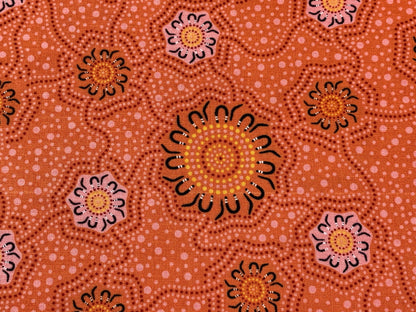 Australian Aboriginal Cotton Quilting Fabric by the YARD. M&S Textiles "Caming Ground Orange". For sewing, quilting, apparel, home decor.