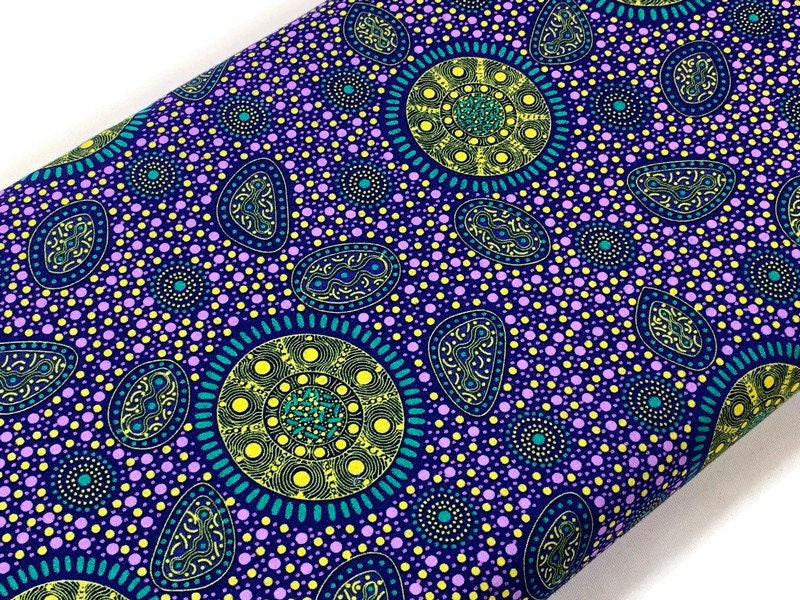 Australian Aboriginal Cotton Quilting Fabric by the YARD. M&S Textiles "Bush Onions and Wild Flowers Purple". For quilting, apparel, home.