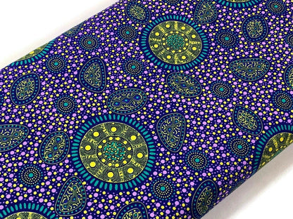 Australian Aboriginal Cotton Quilting Fabric by the YARD. M&S Textiles "Bush Onions and Wild Flowers Purple". For quilting, apparel, home.