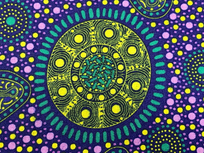Australian Aboriginal Cotton Quilting Fabric by the YARD. M&S Textiles "Bush Onions and Wild Flowers Purple". For quilting, apparel, home.