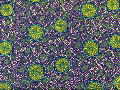Australian Aboriginal Cotton Quilting Fabric by the YARD. M&S Textiles "Bush Onions and Wild Flowers Purple". For quilting, apparel, home.