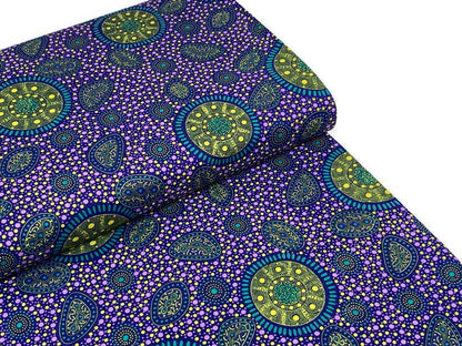 Australian Aboriginal Cotton Quilting Fabric by the YARD. M&S Textiles "Bush Onions and Wild Flowers Purple". For quilting, apparel, home.