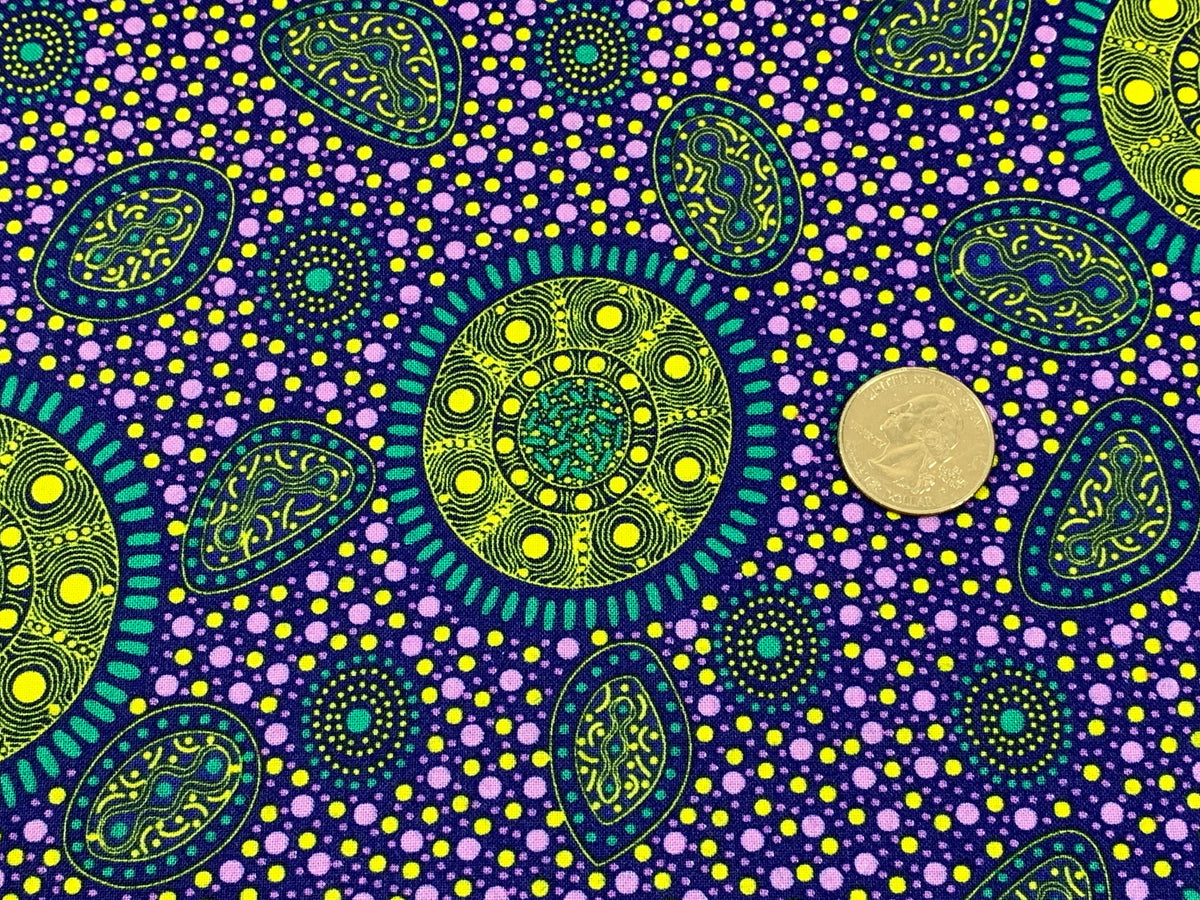 Australian Aboriginal Cotton Quilting Fabric by the YARD. M&S Textiles "Bush Onions and Wild Flowers Purple". For quilting, apparel, home.