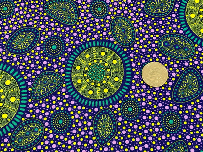Australian Aboriginal Cotton Quilting Fabric by the YARD. M&S Textiles "Bush Onions and Wild Flowers Purple". For quilting, apparel, home.