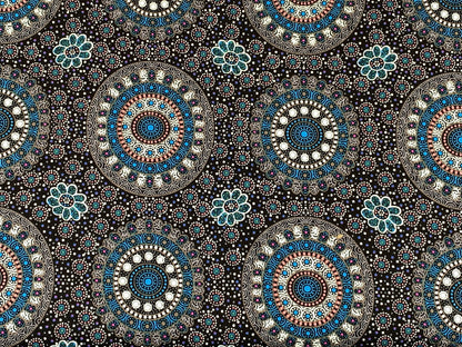 Australian Aboriginal Cotton Quilting Fabric by the YARD. M&S Textile Alura Seed Dreaming Blue. For sewing, quilting, apparel, home decor.