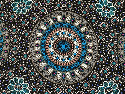 Australian Aboriginal Cotton Quilting Fabric by the YARD. M&S Textile Alura Seed Dreaming Blue. For sewing, quilting, apparel, home decor.