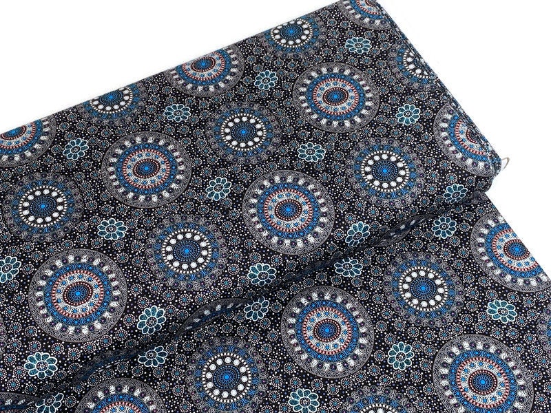 Australian Aboriginal Cotton Quilting Fabric by the YARD. M&S Textile Alura Seed Dreaming Blue. For sewing, quilting, apparel, home decor.
