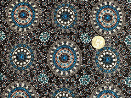 Australian Aboriginal Cotton Quilting Fabric by the YARD. M&S Textile Alura Seed Dreaming Blue. For sewing, quilting, apparel, home decor.