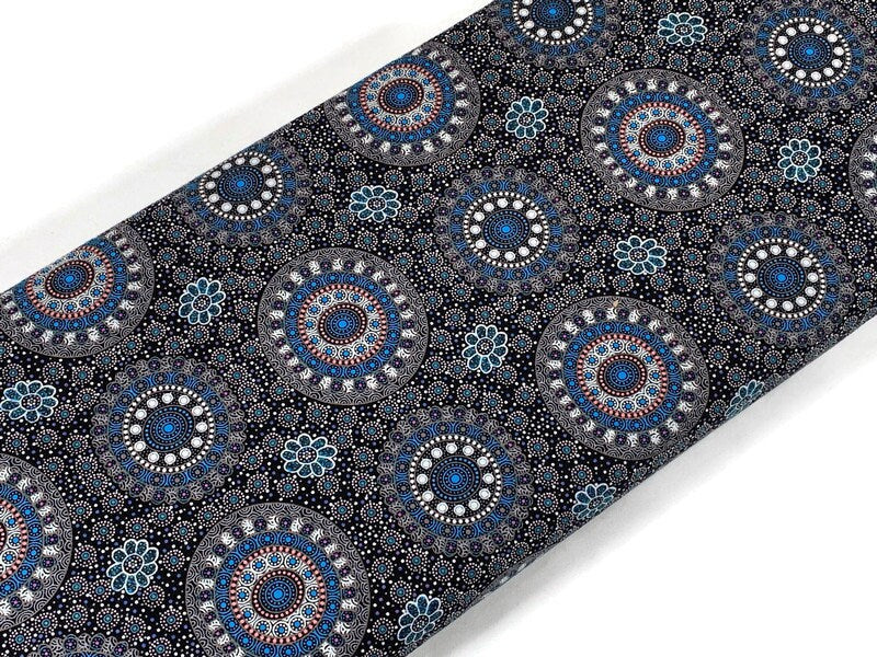 Australian Aboriginal Cotton Quilting Fabric by the YARD. M&S Textile Alura Seed Dreaming Blue. For sewing, quilting, apparel, home decor.