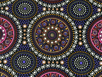 Australian Aboriginal Cotton Quilting Fabric by the YARD. M&S Textile Bush Berry Blue. Fabric for sewing, quilting, apparel, and home decor.