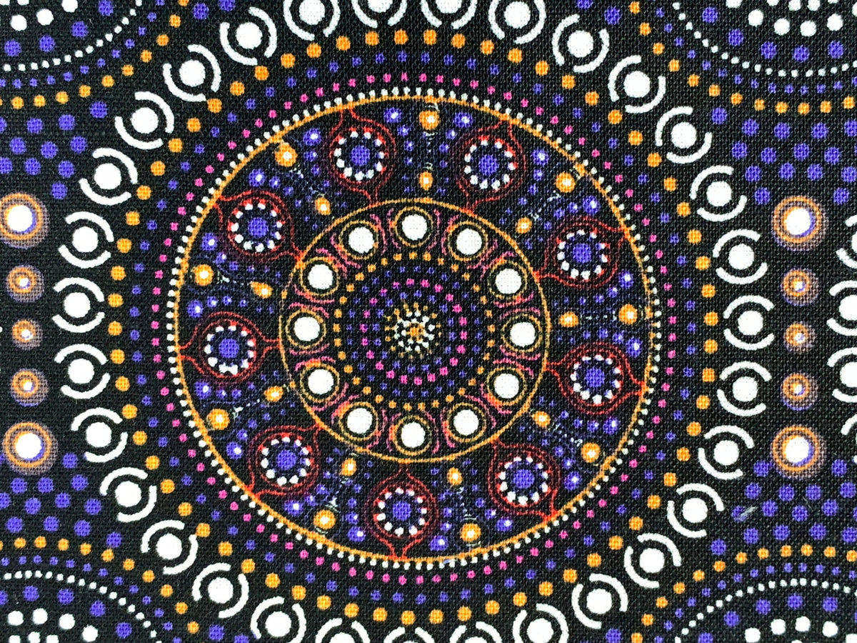 Australian Aboriginal Cotton Quilting Fabric by the YARD. M&S Textile Bush Berry Blue. Fabric for sewing, quilting, apparel, and home decor.