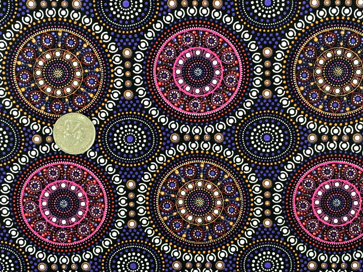 Australian Aboriginal Cotton Quilting Fabric by the YARD. M&S Textile Bush Berry Blue. Fabric for sewing, quilting, apparel, and home decor.