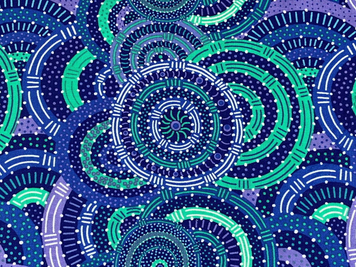 Australian Aboriginal Cotton Quilting Fabric by the YARD. M&S Textile Women's Body Dreaming Blue. For sewing, quilting, apparel, home decor.