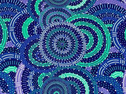 Australian Aboriginal Cotton Quilting Fabric by the YARD. M&S Textile Women's Body Dreaming Blue. For sewing, quilting, apparel, home decor.