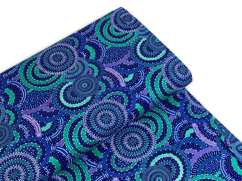 Australian Aboriginal Cotton Quilting Fabric by the YARD. M&S Textile Women's Body Dreaming Blue. For sewing, quilting, apparel, home decor.