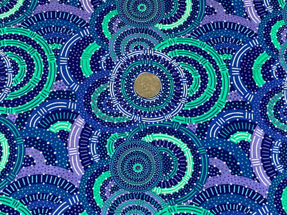 Australian Aboriginal Cotton Quilting Fabric by the YARD. M&S Textile Women's Body Dreaming Blue. For sewing, quilting, apparel, home decor.
