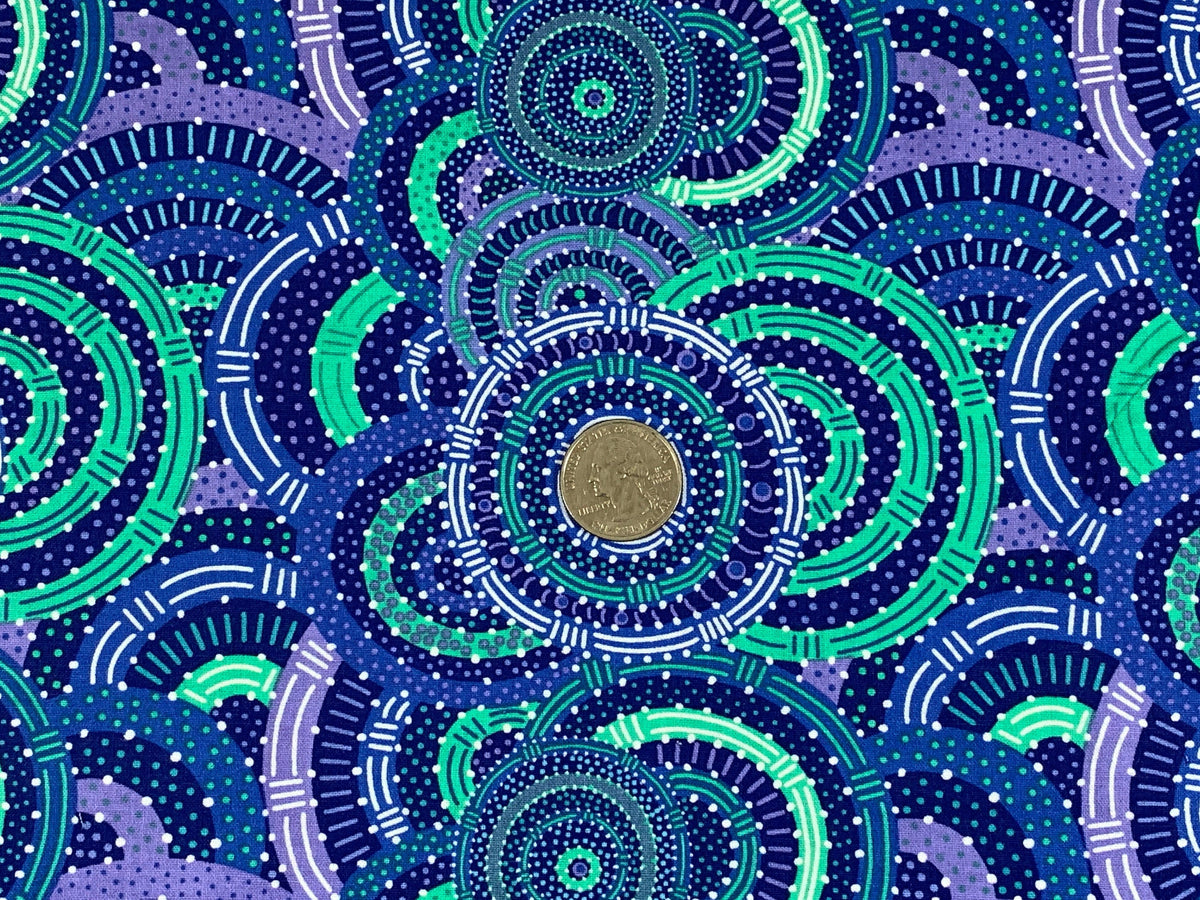 Australian Aboriginal Cotton Quilting Fabric by the YARD. M&S Textile Women's Body Dreaming Blue. For sewing, quilting, apparel, home decor.