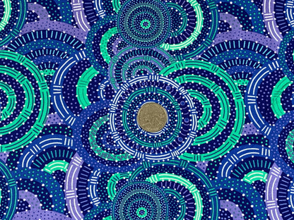 Australian Aboriginal Cotton Quilting Fabric by the YARD. M&S Textile Women's Body Dreaming Blue. For sewing, quilting, apparel, home decor.