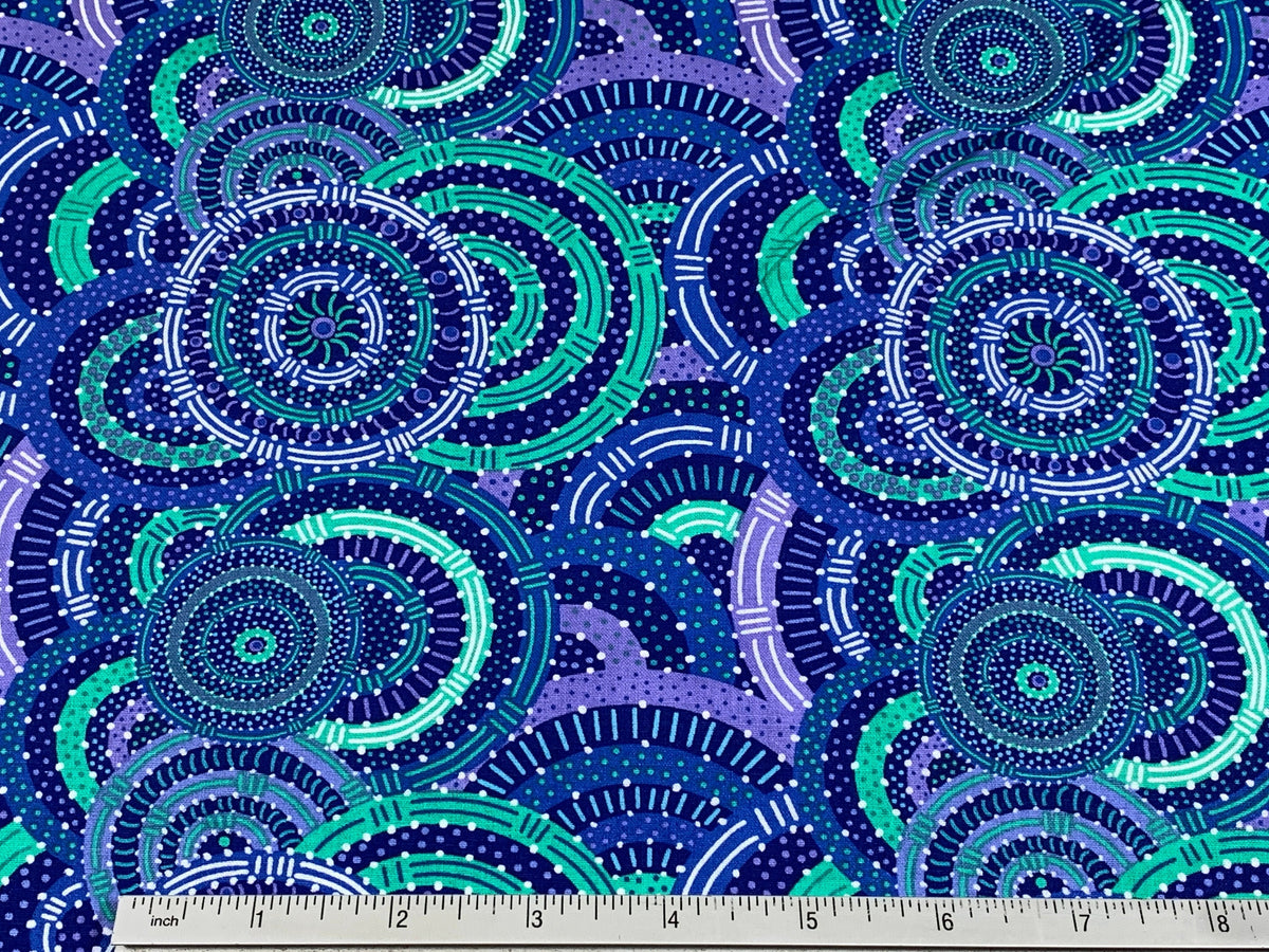 Australian Aboriginal Cotton Quilting Fabric by the YARD. M&S Textile Women's Body Dreaming Blue. For sewing, quilting, apparel, home decor.